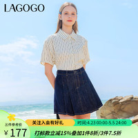 lagogo拉谷谷捏褶设计感裙裤牛仔裤女2024夏季高腰短裤小个子 深牛仔蓝(N2) S