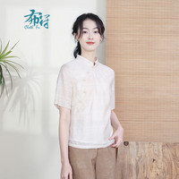 布符布符2024年夏季蜜白提花珠绣唐装上衣旗袍领手工盘扣国风女装 蜜白 S