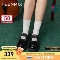 TEENMIX 天美意 乐福鞋女厚底一脚蹬复古英伦风单鞋2024春KE002AA4 黑色 36