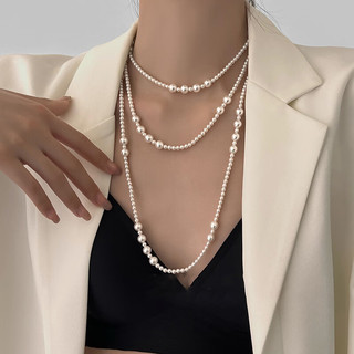 Trendolla 东大门珍珠几何长款项链法式复古气质毛衣链小众设计感 项链-白色珍珠