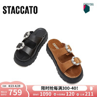 STACCATO 思加图 夏季月牙勃肯厚底外穿凉拖鞋女鞋EJO07BT3 黑色 36