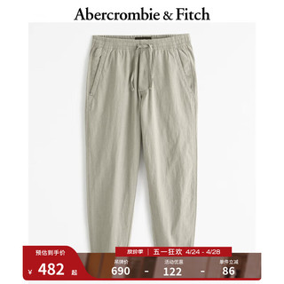 ABERCROMBIE & FITCH男装 24春夏美式时尚潮流百搭休闲亚麻混纺慢跑裤 358437-1 浅橄榄绿 XXL (185/104A)