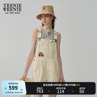 Teenie Weenie小熊2024春夏休闲青春牛仔背带裤直筒短裤女白色 白色 160/S