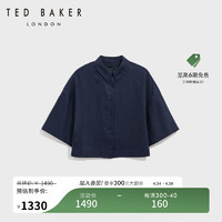 Ted Baker2024春夏女士简约纯色亚麻短袖短款衬衫276128 深蓝色 2