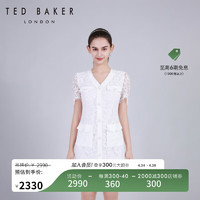 Ted Baker2024春夏女士蕾丝连衣裙珍珠饰边V领短款静奢千金风C41004 白色 2