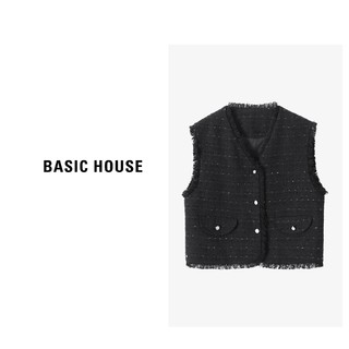 Basic House/百家好小香风设计师粗花呢时尚百搭背心-B0624H5A812 黑色 S（80-110斤）