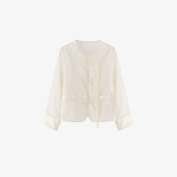 Basic House/百家好长袖短款时尚休闲新中式复古外套-B0624H5X832 白色 L115-135斤