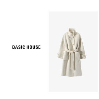 Basic House/百家好L冬季长款气质时尚简约双面呢大衣B0633H50302 粉色 S100-130斤