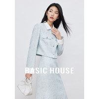 百家好（Basic House）小香风拼接短外套女2024春季减龄显瘦上衣B0624H5D482 蓝色 S