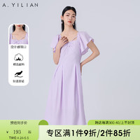 阿依莲（A.YILIAN）法式优雅连衣裙2024夏季高腰显瘦遮肚子减龄气质范裙子 粉紫 L