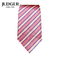 庄吉（Judger）桑蚕丝领带男正装商务宽版10CM职业领带真丝条纹 粉红色 条纹 大头宽10CM