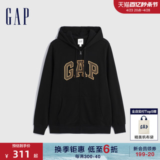 Gap 盖璞 男女装2024春季新款龙鳞纹LOGO宽松微弹连帽衫情侣卫衣841230