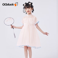 可可鸭（QQ DUCK）童装儿童汉服女童连衣裙夏短袖裙子衣服花语浅粉；130