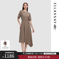 ELLASSAY 歌力思 2024春夏桑蚕丝时尚镂空收腰显瘦不规则连衣裙女EWD352Y09100 浅咖色 XS