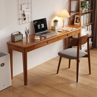 KERZY 可芝 全实木窄书桌家用电脑桌靠墙长条桌学生卧室学习桌子 深胡桃色 100x40x75cm