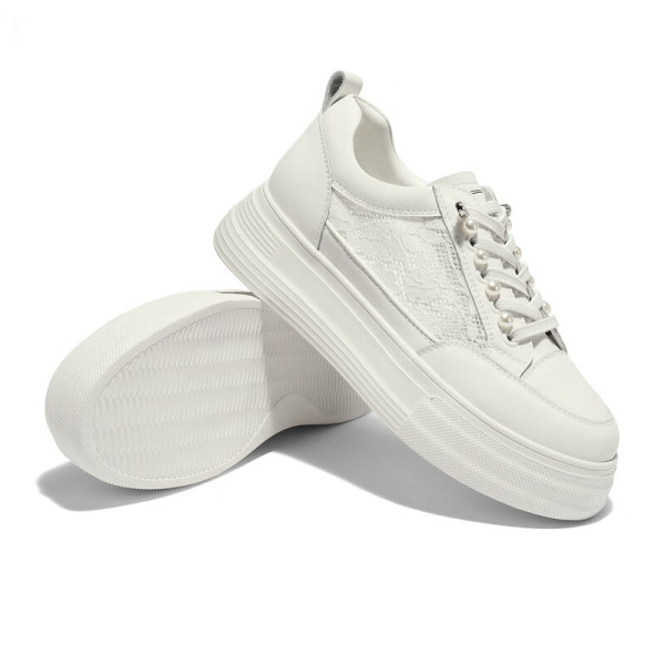 森达女鞋时尚小白鞋2024夏季珍珠网面厚底户外休闲鞋zbb29bm4 白色 37