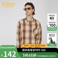 Cabbeen 卡宾 男装格纹长袖衬衫春秋款潮流宽松上衣H 卡其色35 50/175/L