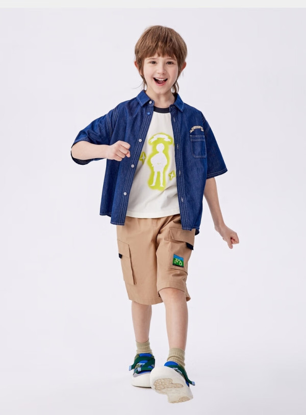 latin/马拉丁童装儿童衬衫24夏男大童印花条纹拼接