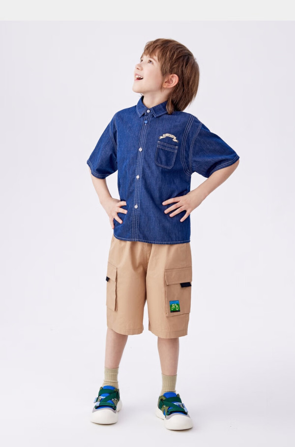 latin/马拉丁童装儿童衬衫24夏男大童印花条纹拼接