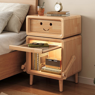 锦需 机器人儿童床头柜实木家用可爱创意置物柜卧室床边收纳高柜储物柜 原木色45x35x75cm