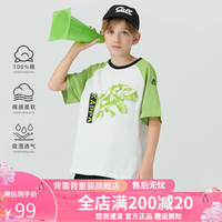 Kappa Kids卡帕儿童夏季短袖印花图案舒适全棉简约百搭男女童T恤校园上衣 米白色   120
