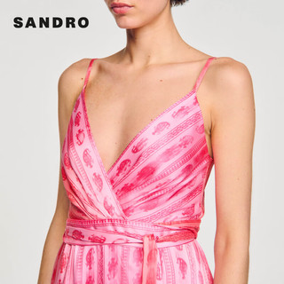 SANDRO2024春夏女装优雅多巴胺粉色吊带连衣裙长裙SFPRO03704 651/粉色 34