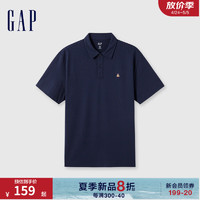 Gap男装2024夏季纯棉小熊logo短袖polo领简约纯色上衣466791 海军蓝 185/104A(XXL) 亚洲尺码