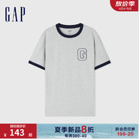 Gap男女装2024夏季纯棉logo撞色领袖口短袖T恤简约上衣502314 灰色 185/104A(XXL) 亚洲尺码