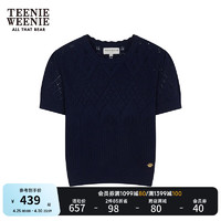 TEENIE WEENIE 小熊2024春夏镂空钩花泡泡袖套头毛衣针织衫女装 藏青色 160/S
