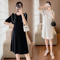左夏右冬装2024时尚可爱甜美赫本风外穿宽松遮肚子连衣裙夏款 黑色 M