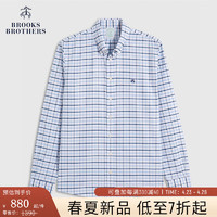 Brooks Brothers BrooksBrothers）男士24早春扣结领格纹免烫长袖衬衫 B465 -蓝白撞色 XS