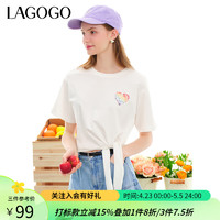 lagogo拉谷谷白色彩虹爱心系带T恤女2024夏季设计感简约百搭 本白色(V1) S