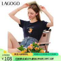 lagogo拉谷谷设计感减龄正肩T恤女2024夏季时尚圆领水果短袖 藏青色(M0) M