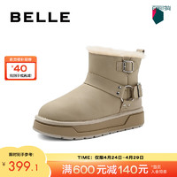 BeLLE 百丽 保暖舒适雪地靴女23冬季小众百搭短筒靴B1760DD3 米色 34