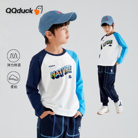 QQ duck 可可鸭 童装儿童长袖T恤男童上衣学生青少年衣服三色湖蓝+藏蓝；160