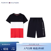 TOMMY HILFIGER 24春夏童装男色块拼接休闲T恤短裤2件装TH2222013 红黑白拼色/藏青001 14/160cm