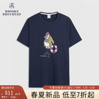 布克兄弟（BrooksBrothers）男士24春夏圆领卡通图案针织短袖T恤 B475-深蓝色 M