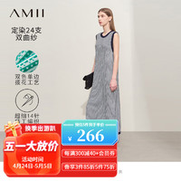 AMII2024夏极简撞色套头无袖提花宽松长款双曲纱针织连衣裙 深蓝白条 155/80A/S