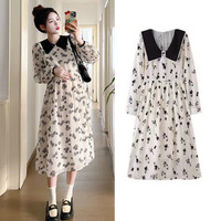 苒琦妈咪春秋装连衣裙2024时尚洋气娃娃领大码碎花裙春季裙子 图片色 XL