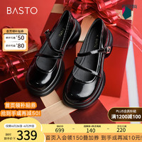 BASTO 百思图 2024春季时尚休闲玛丽珍粗跟女单鞋TQ322AQ4 黑色 34