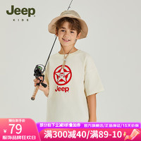 Jeep吉普童装儿童T恤2024夏季男童女童宽松运动休闲潮流短袖上衣 1307米白 130cm 【身高125-135】