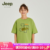 Jeep吉普童装男童短袖T恤2024年夏装儿童字母印花百搭T桖 橄榄绿 120cm 【身高115-125】