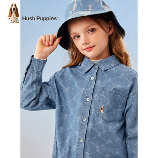 暇步士（Hush Puppies）童装儿童男童女童款纯色长袖衬衫经典翻领舒适休闲 蓝牛仔(女童) 130cm