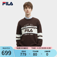 FILA 斐乐 男子织衫2024春季时尚休闲撞色舒适套头毛衣 酪干褐-BN 180/100A/XL