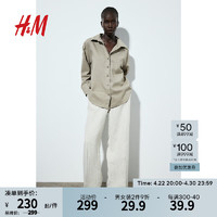 H&M2024夏季女装亚麻混纺衬衫1205426 米灰色 155/80