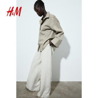 H&M2024夏季女装亚麻混纺衬衫1205426 米灰色 155/80