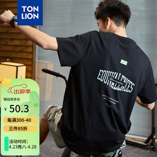 唐狮 TONLION2024夏季男后背斑驳字母圆领短袖T恤TB 黑色 S