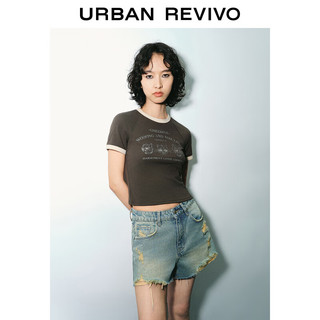 URBAN REVIVO 夏季印花撞色插肩袖T恤 UWV440103 石色 XS