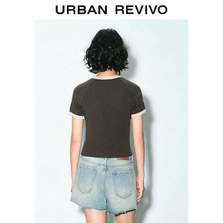 URBAN REVIVO 夏季印花撞色插肩袖T恤 UWV440103 石色 XS