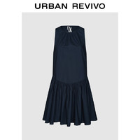 URBAN REVIVO 女士都市休闲气质系带百褶连衣裙 UWU740088 墨蓝 S